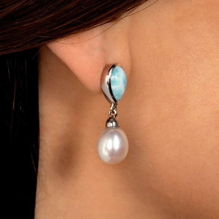 Pearl Earrings With Larimar
