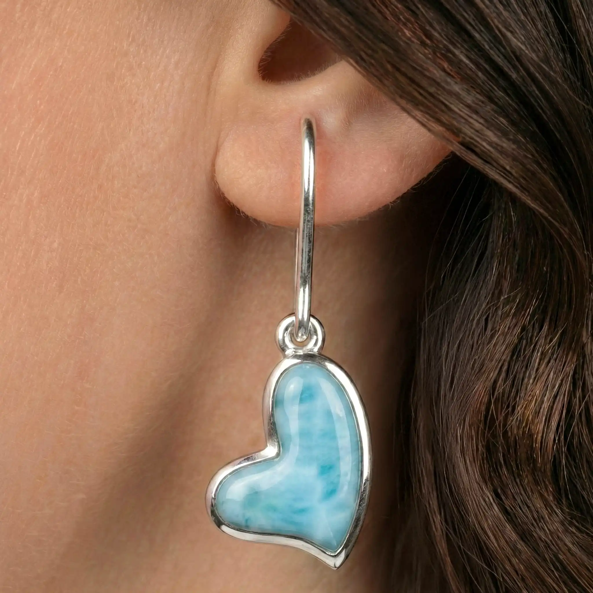 Larimar Heart Sterling Silver Earrings by Marahlago