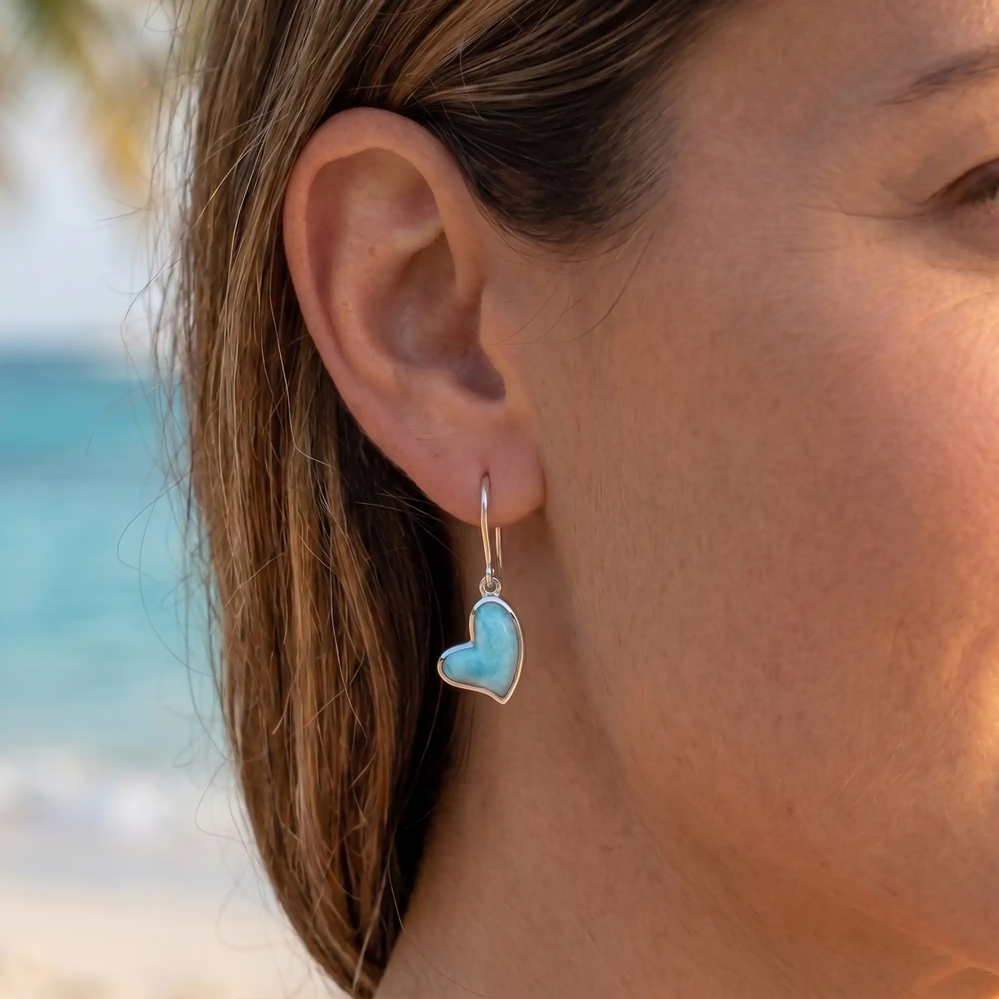 Larimar Heart Sterling Silver Earrings by Marahlago