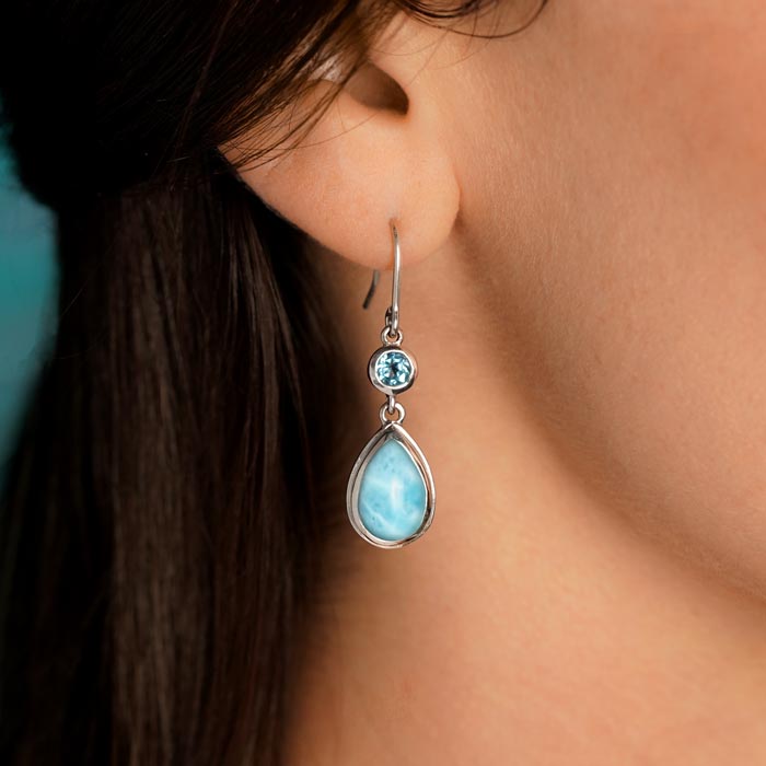 Larimar Sterling Silver Atlantic Pear Wire Earrings Marahlago Jewelry pear Gemstone Blue Topaz