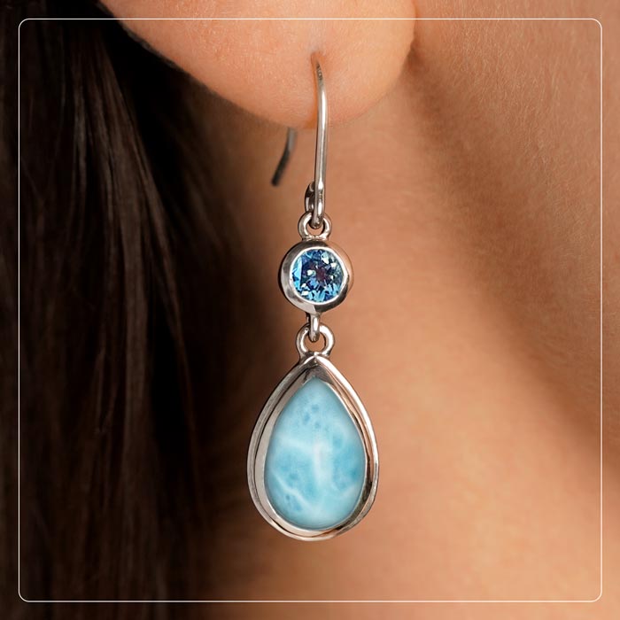 Larimar Sterling Silver Atlantic Pear Wire Earrings Marahlago Jewelry pear Gemstone Blue Topaz 