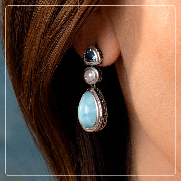 marahlago larimar Azure Pear Larimar Earrings jewelry