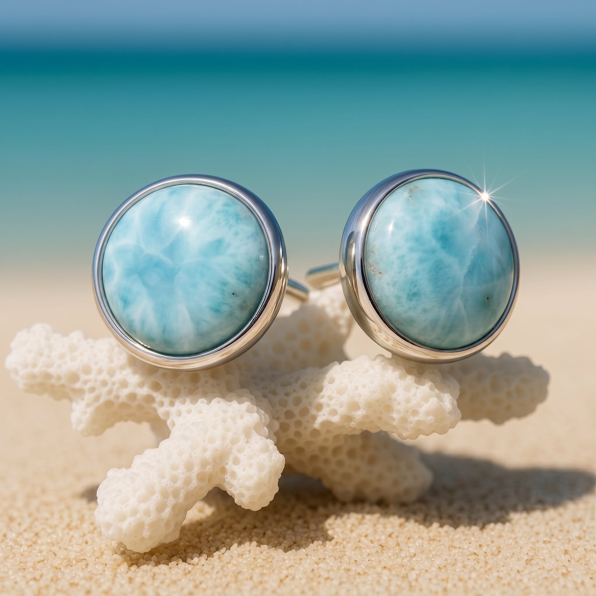 Larimar Stud Sterling Silver Earrings