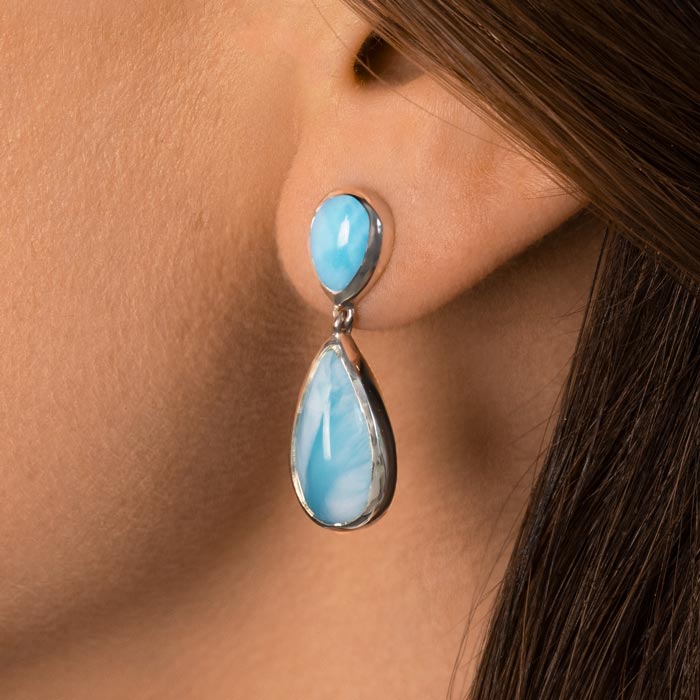 Larimar Sterling Silver Double Pear Post Earrings Marahlago Jewelry pear Gemstone