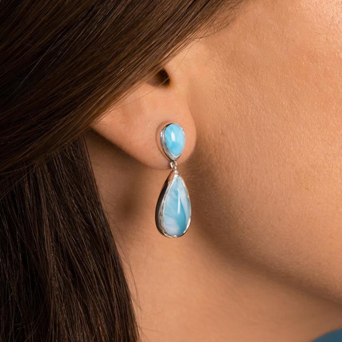 Larimar Sterling Silver Double Pear Post Earrings Marahlago Jewelry pear Gemstone