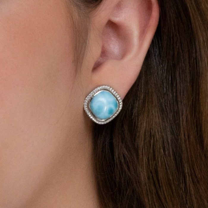 Big Stud Earrings with larimar and White Sapphire 