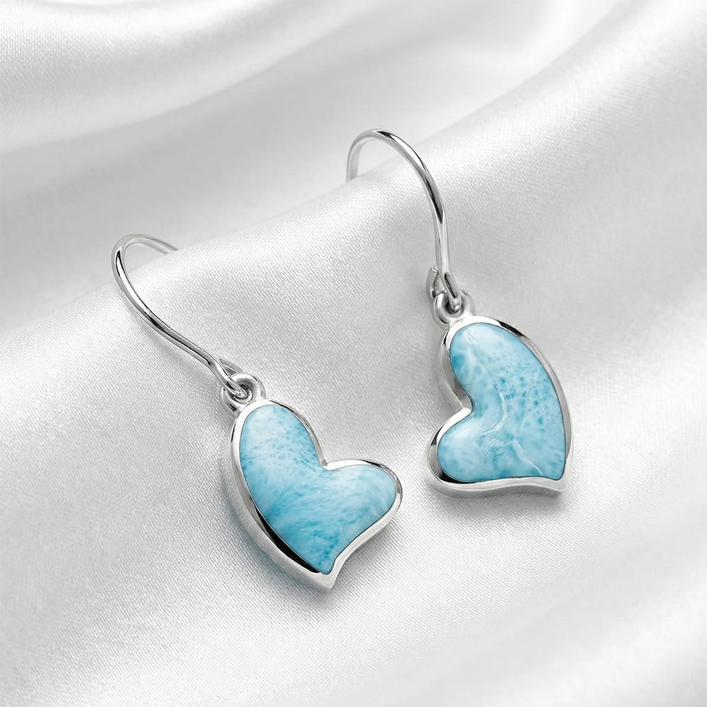 Larimar Heart Sterling Silver Earrings by Marahlago