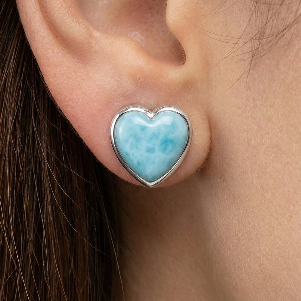 Larimar Heart Stud Earrings