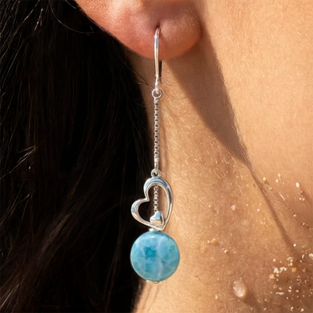 Heart Dangle Earrings larimar sterling silver