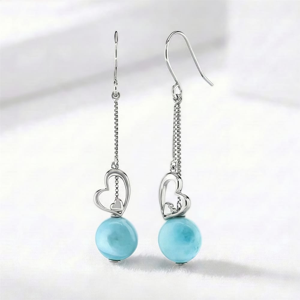 Larimar Heart Dangle Earrings