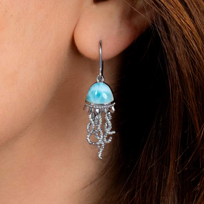 Jellyfish Earrings in sterling silver with larimar