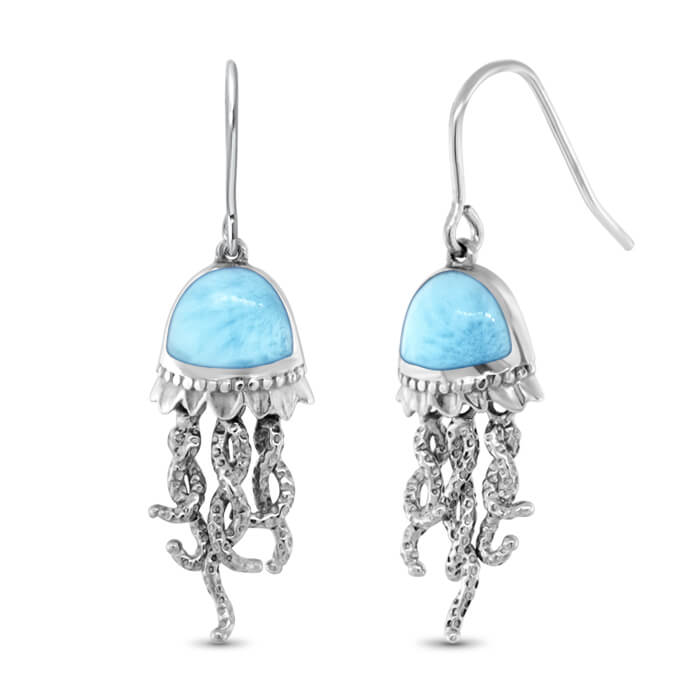 Jellyfish Earrings in sterling silver with larimar