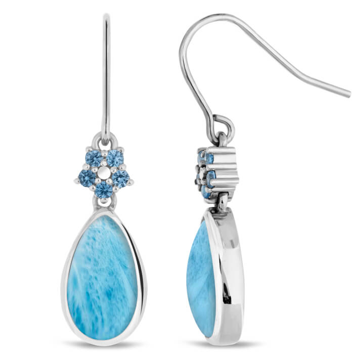 larimar and blue topaz earring side view