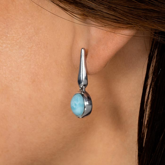 Larimar Sterling Silver Liquido Post Earrings Marahlago Jewelry round Gemstone