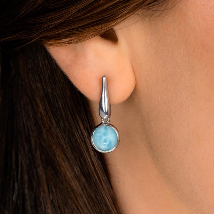 Larimar Sterling Silver Liquido Post Earrings Marahlago Jewelry round Gemstone