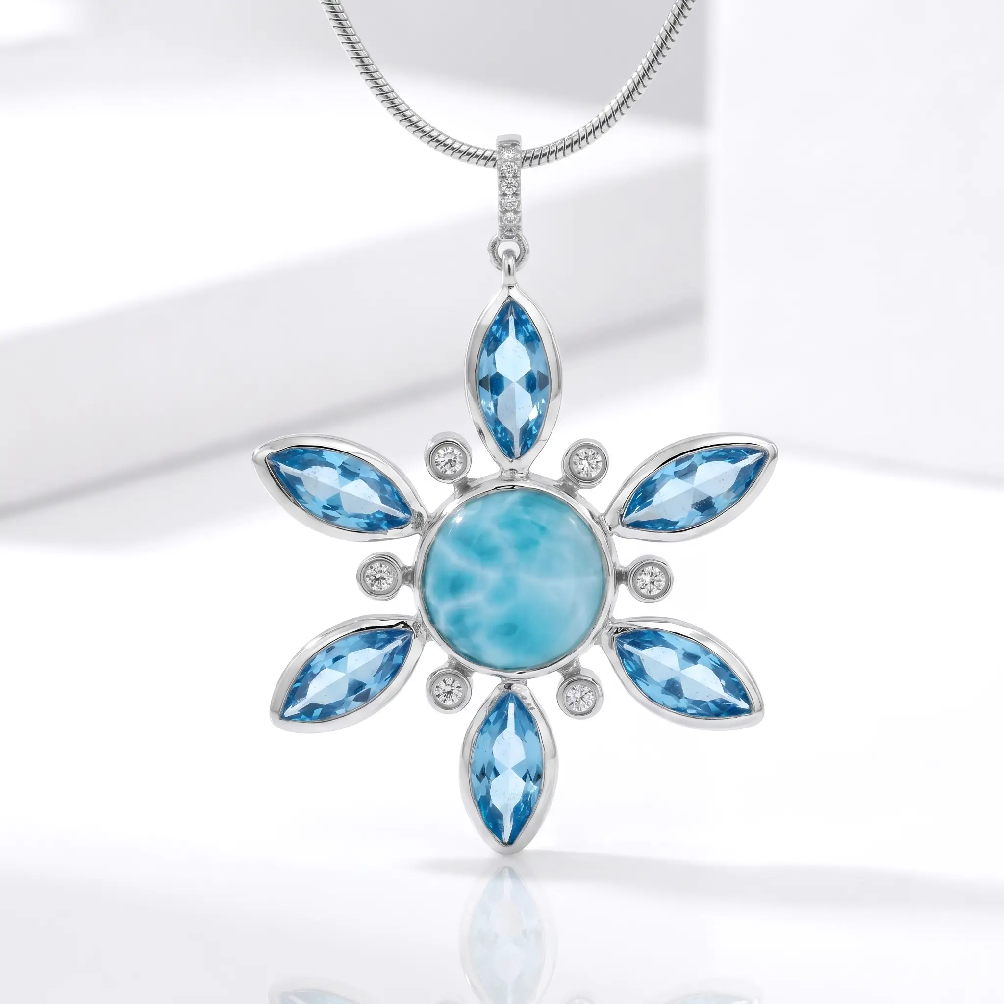 Larimar Snowflake Necklace Pendant in Sterling Silver - Elsa by Marahlago