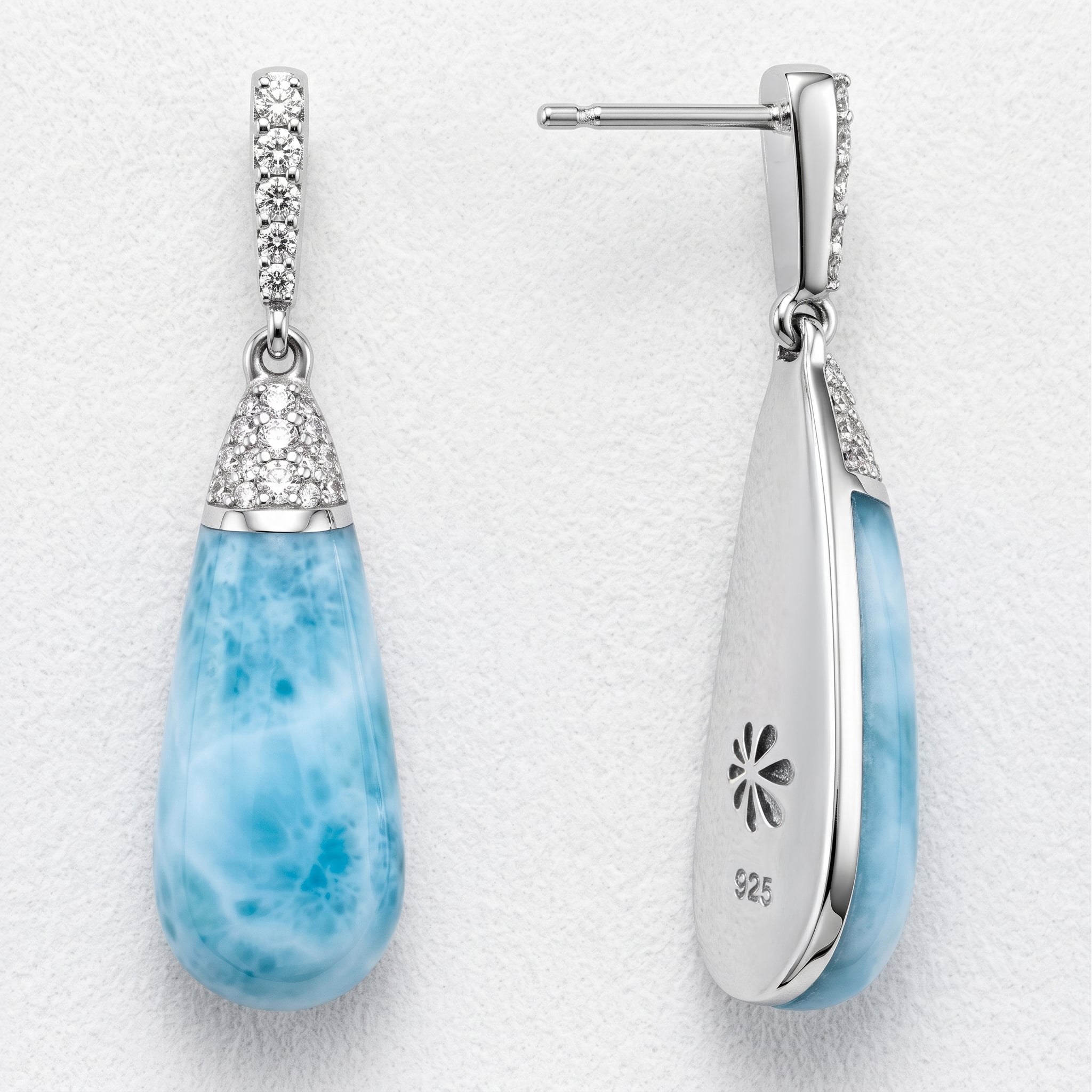 Larimar Sterling Silver Lucia Earrings Marahlago Jewelry pear Gemstone White Sapphire 