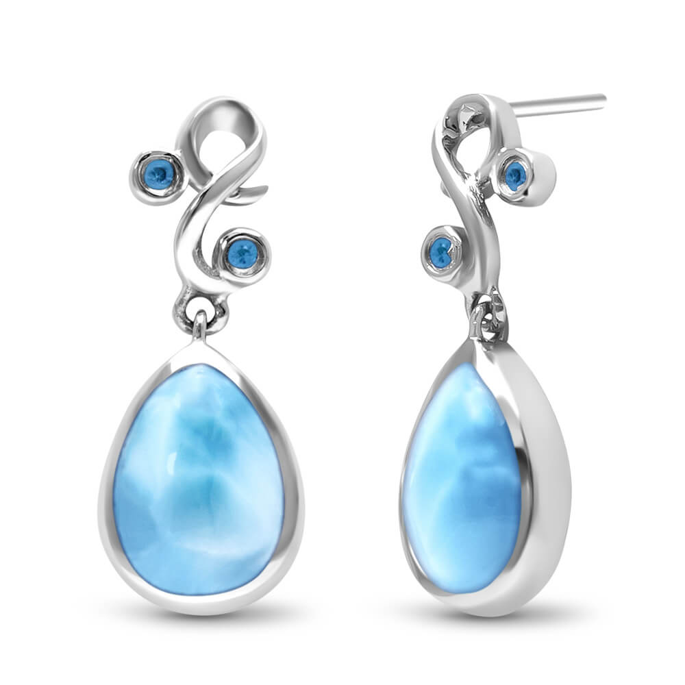 Larimar Sterling Silver Lyric Post Earrings Marahlago Jewelry pear Gemstone Blue Spinel 