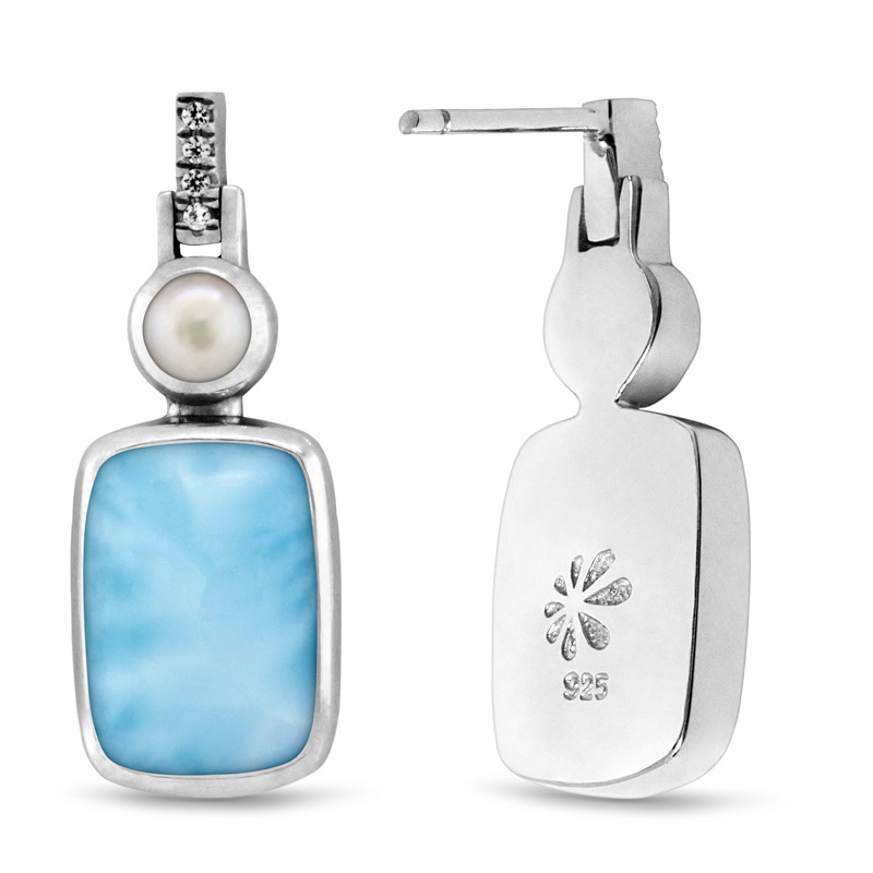 sterling silver Womens Pearl Earrings with larimar