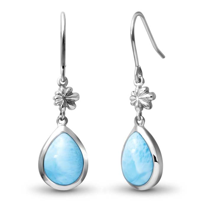 Larimar Sterling Silver ML Logo Wire Earrings Marahlago Jewelry pear Gemstone 