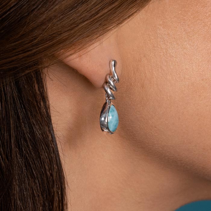 Larimar Sterling Silver Muse Post Earrings Marahlago Jewelry pear Gemstone