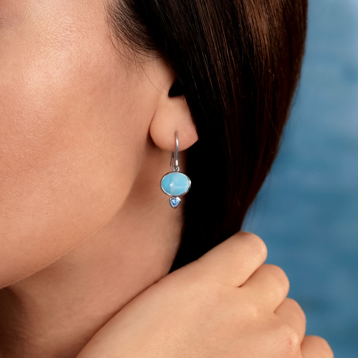 Larimar Sterling Silver Naples Wire Earrings Marahlago Jewelry oval Gemstone Blue Spinel