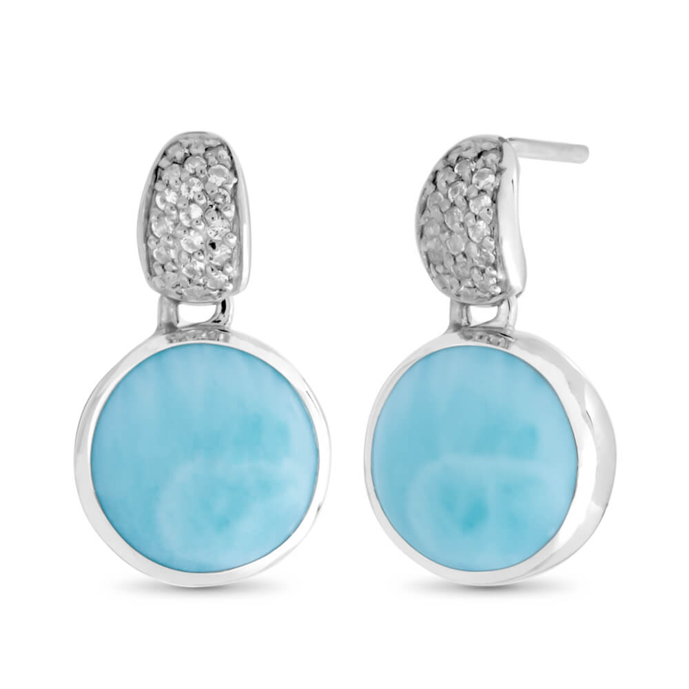 Larimar Sterling Silver Nomi Post Earrings Marahlago Jewelry round Gemstone White Sapphire