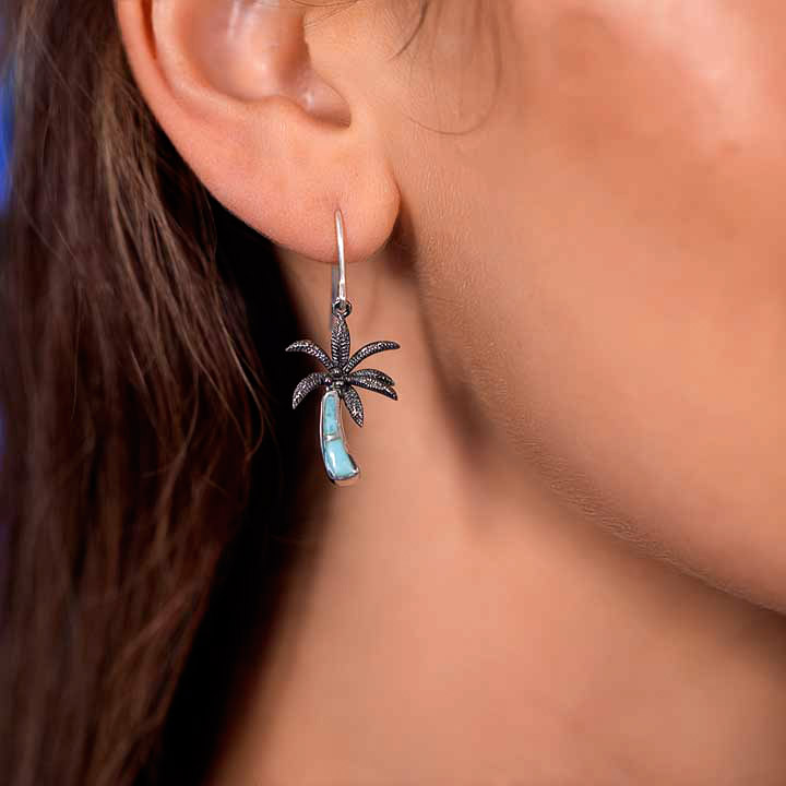 Larimar Sterling Silver Palm Tree Wire Earrings Marahlago Jewelry