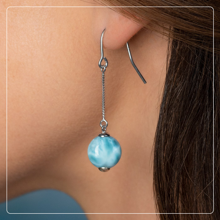 Dangle Earrings in sterling silver with larimar