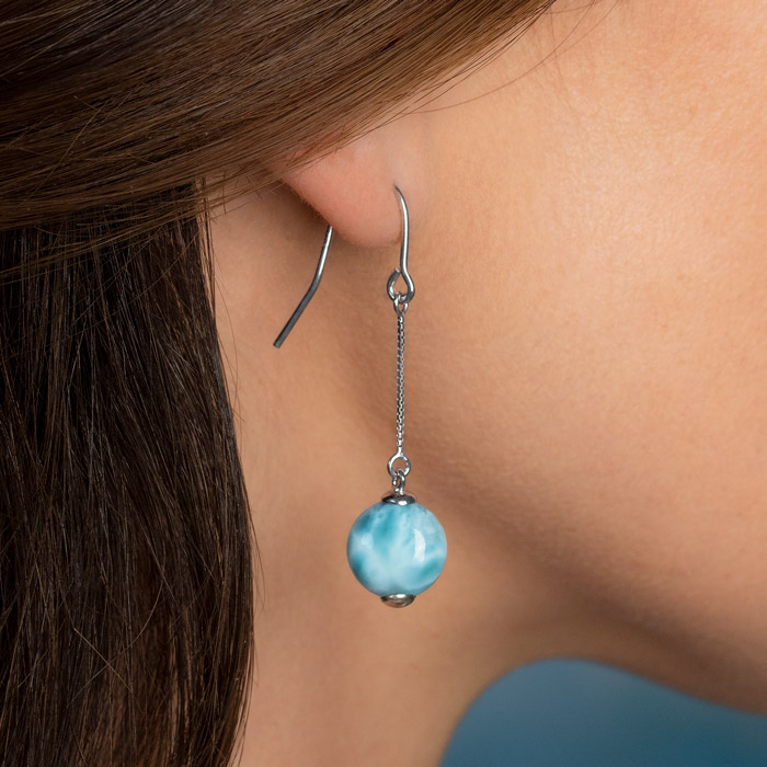 Dangle Earrings in sterling silver with larimar