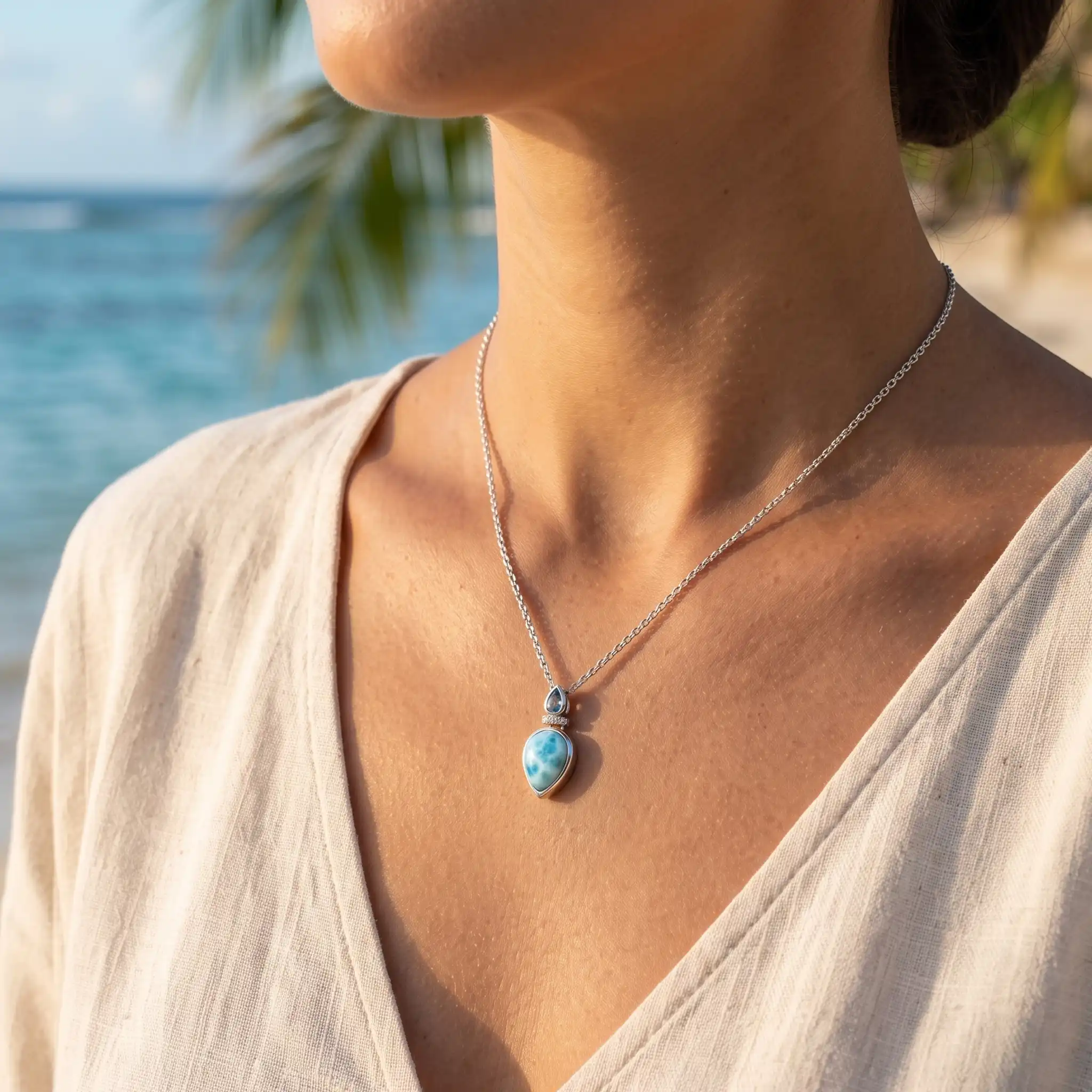 Esme Larimar Necklace Sterling Silver Marahlago