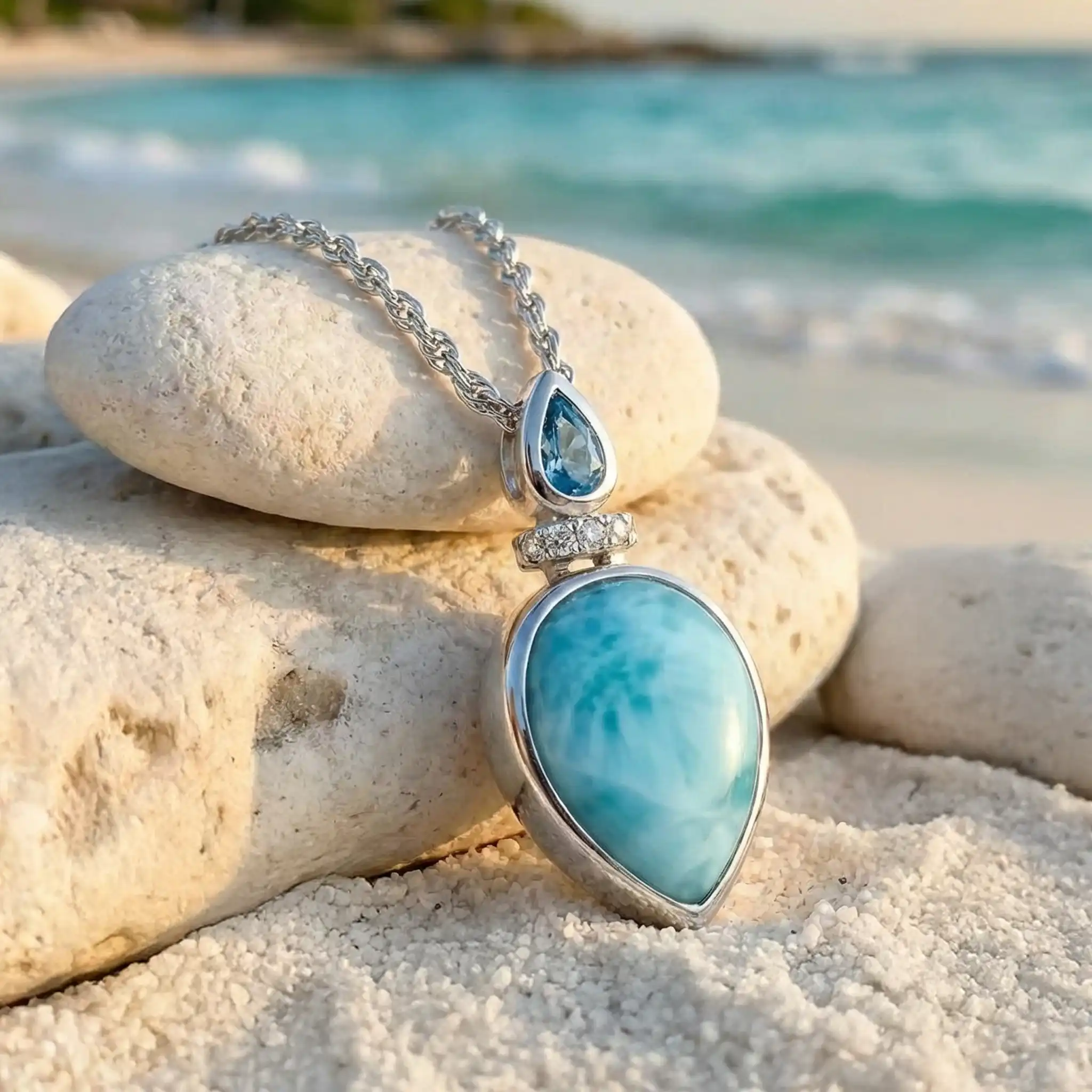 Esme Larimar Necklace Sterling Silver Marahlago