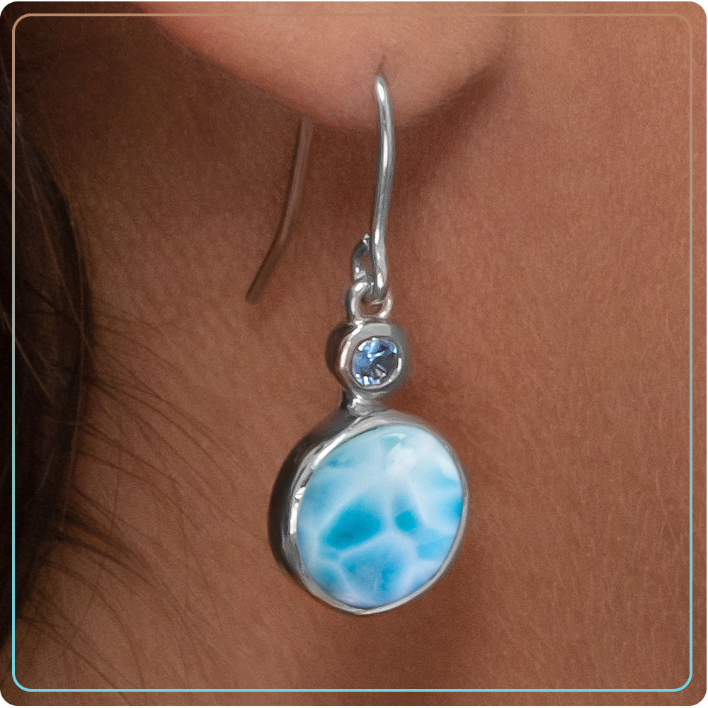 Larimar Sterling Silver Splash Wire Earrings Marahlago Jewelry round Gemstone Blue Spinel 