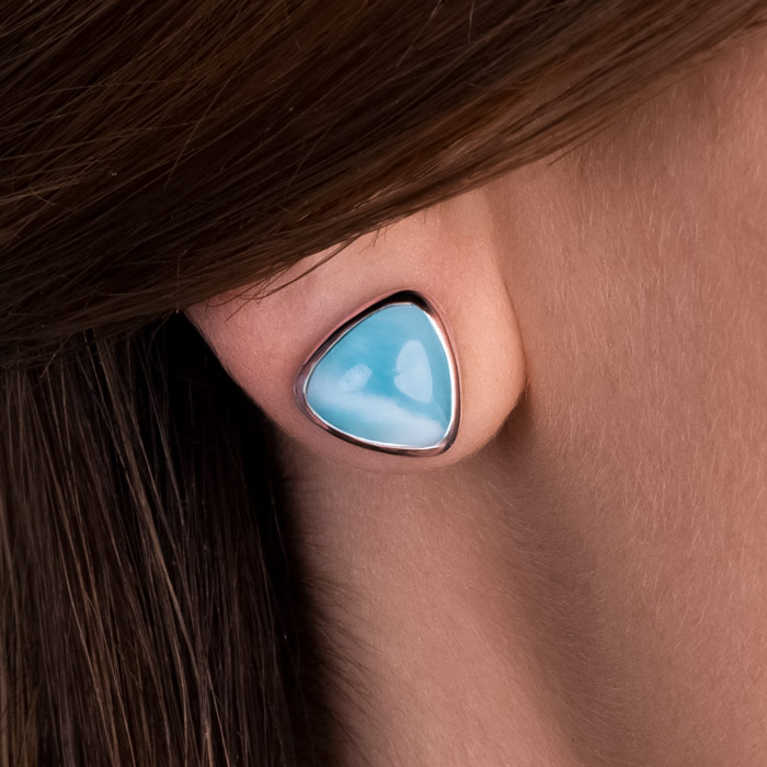Larimar Sterling Silver Trillion Post Post Earrings Marahlago Jewelry Trillion Gemstone