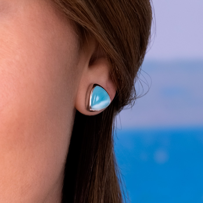Larimar Sterling Silver Trillion Post Post Earrings Marahlago Jewelry Trillion Gemstone