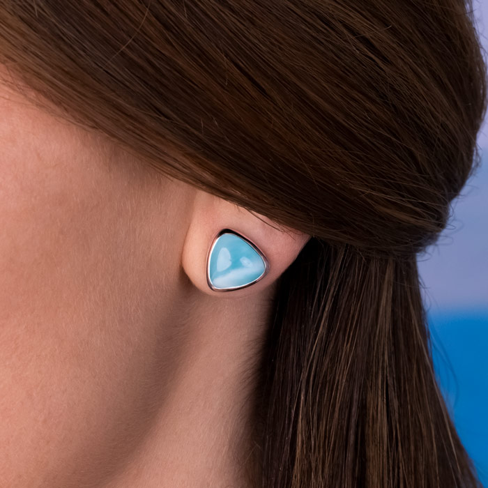 Larimar Sterling Silver Trillion Post Post Earrings Marahlago Jewelry Trillion Gemstone