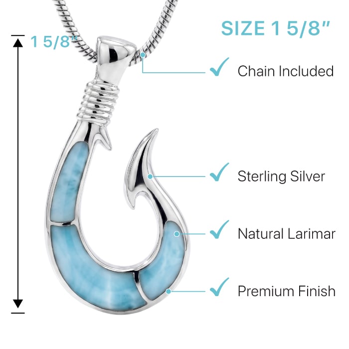 Fish Hook Necklace in sterling silver and larimar 