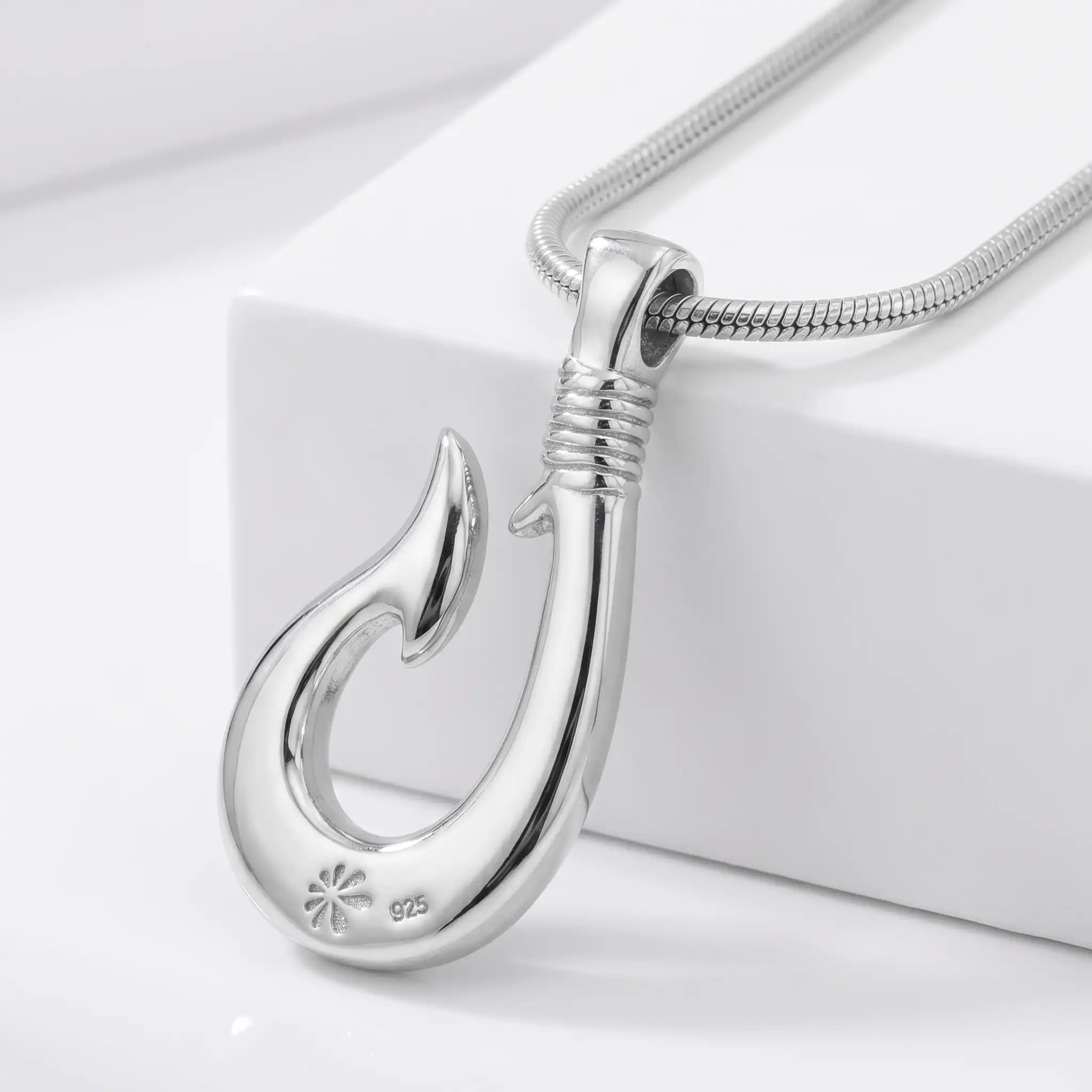 Fish Hook Necklace in sterling silver and larimar 