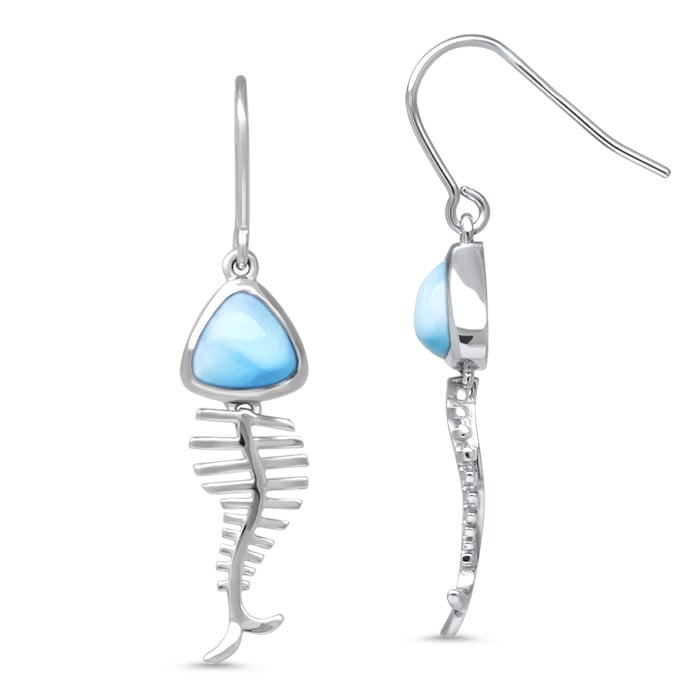 Fish Earrings in sterling silver with larimar stones by Marahlago