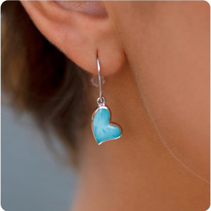  Heart Earrings with silver and larimar