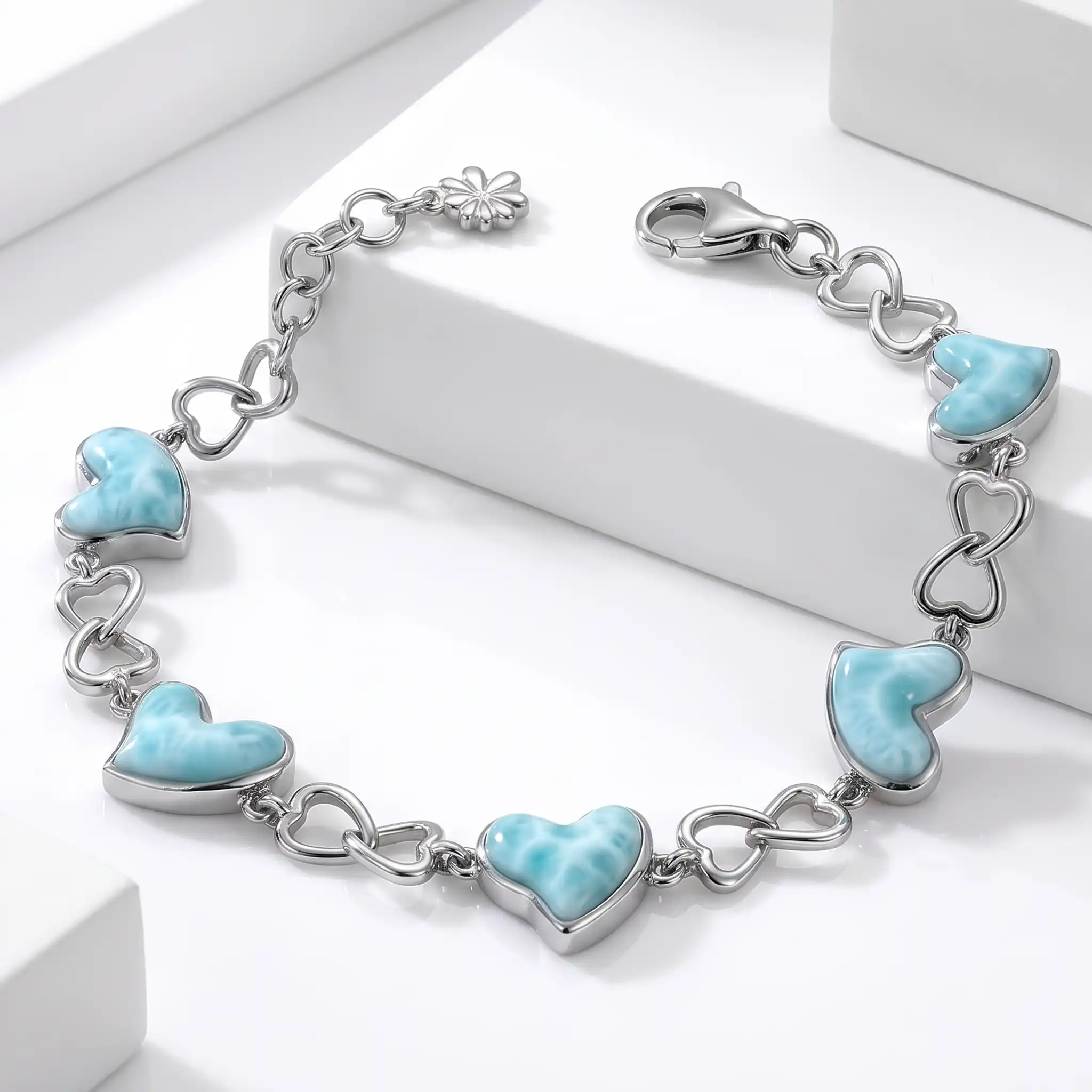 Larimar Floating Heart Sterling Silver Bracelet Marahlago