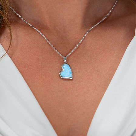 Larimar Sterling Silver Heart Pendant Necklace Marahlago Jewelry heart Blue Gemstone