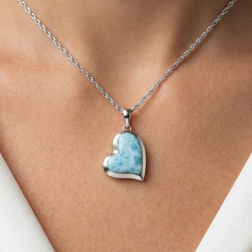 Larimar Floating Heart Necklace Sterling Silver Pendant  display picture 3