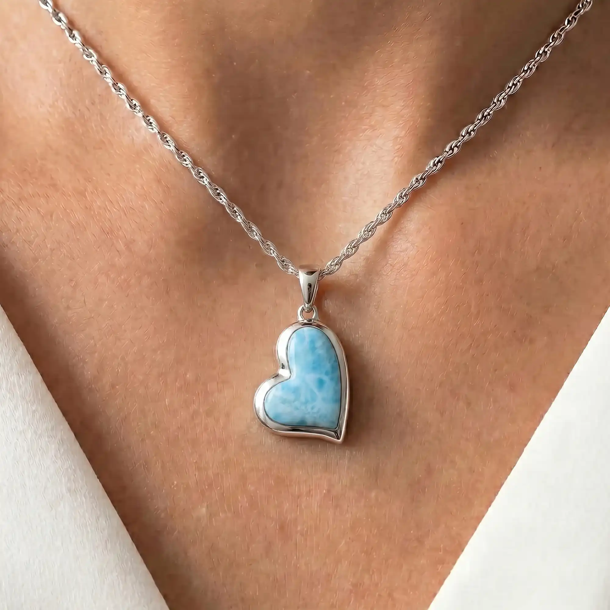 Larimar Floating Heart Necklace 
