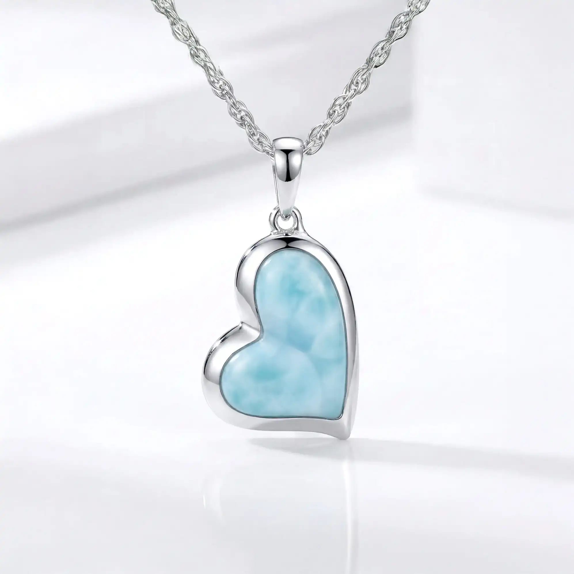 Larimar Floating Heart Necklace 
