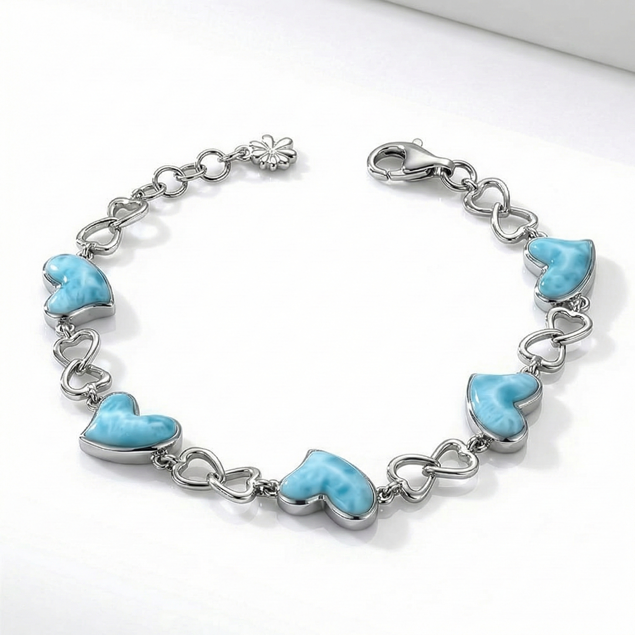 Larimar Floating Heart Sterling Silver Bracelet 