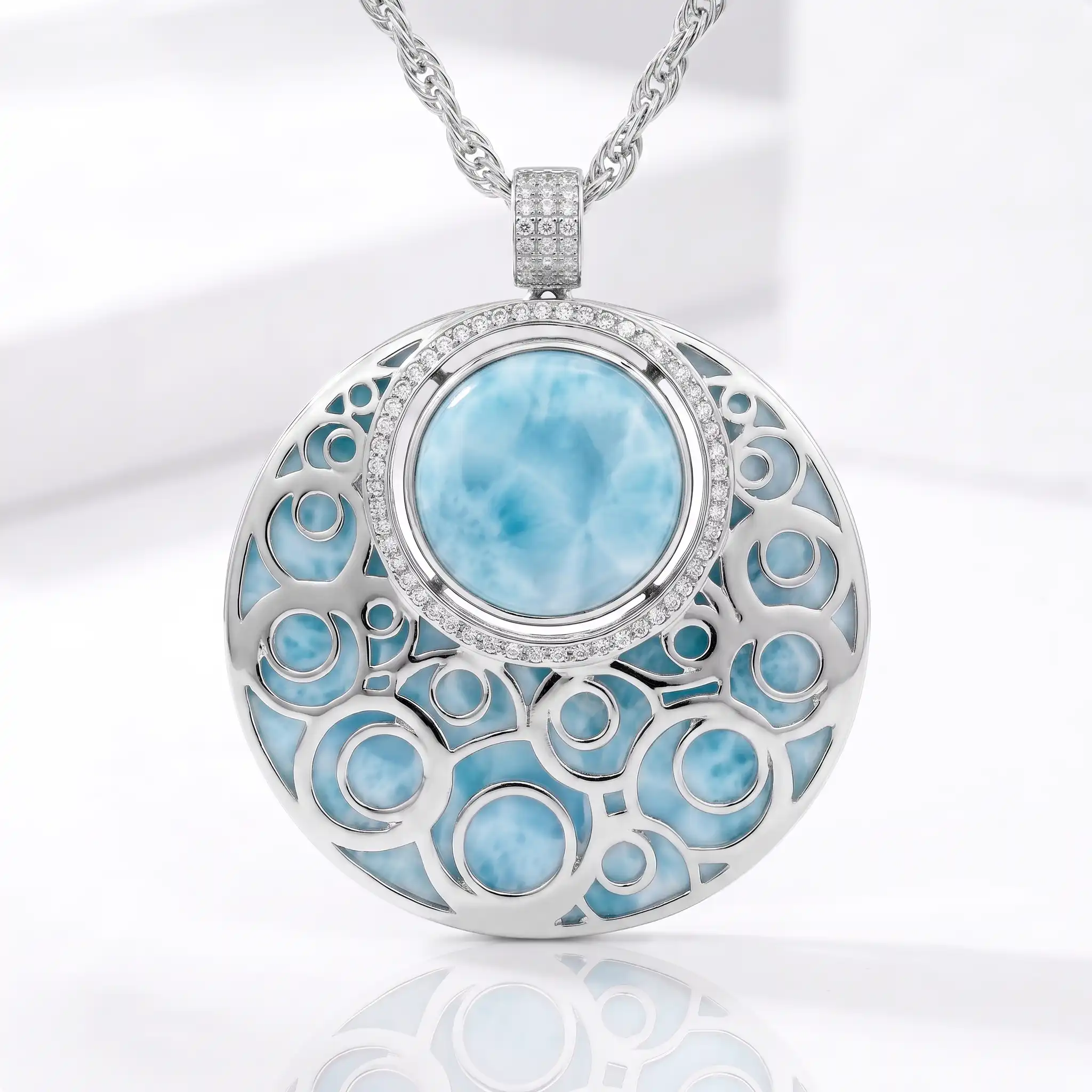 Larimar Medallion Necklace in sterling silver 