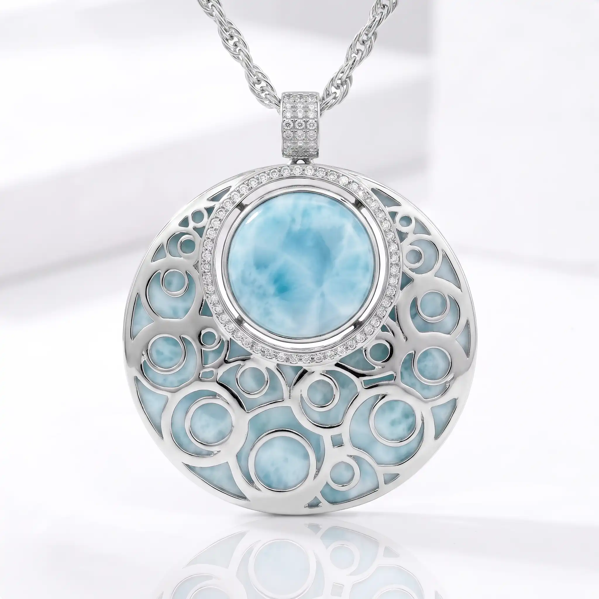 Larimar Medallion Necklace in sterling silver 