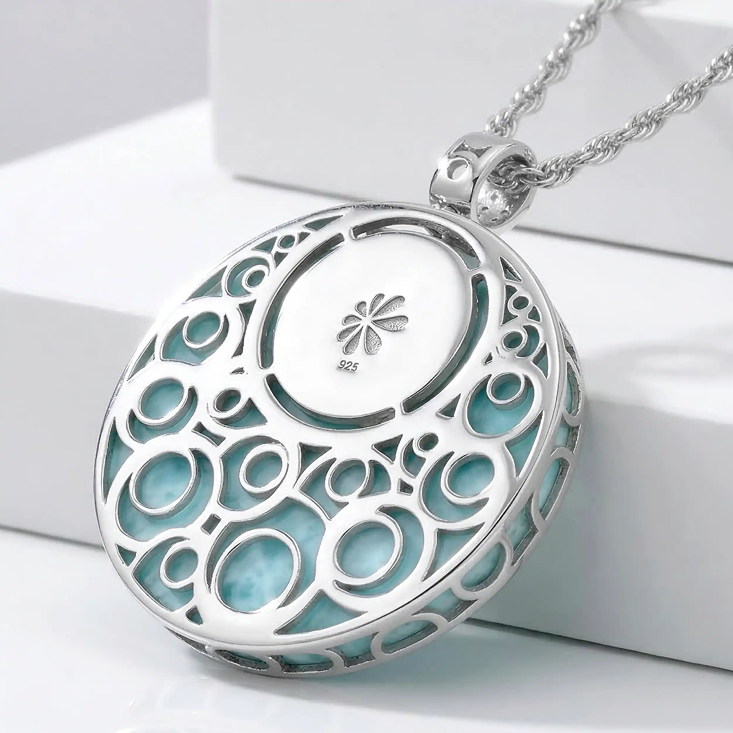 Medallion Necklace in sterling silver with larimar