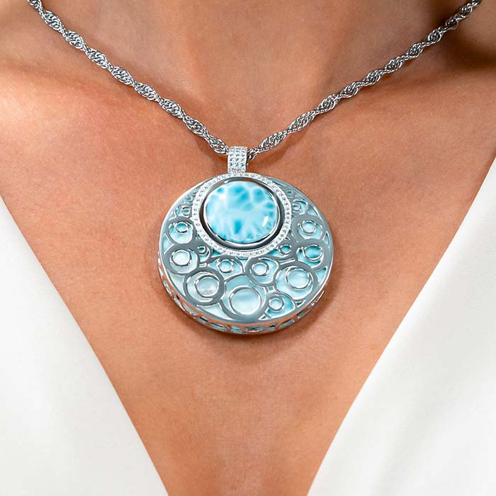 Medallion Necklace in sterling silver with larimar